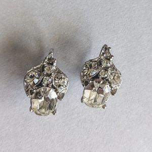 VINTAGE 40s or 50s Bogoff Screw Back Faux Rhinestone Silver Earrings